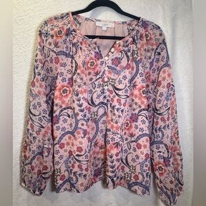 LOFT Pink and Blue Floral Blouse